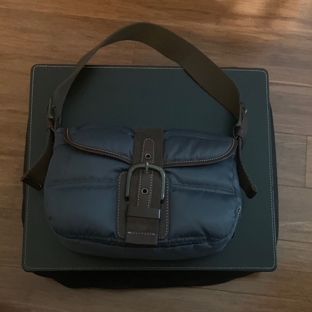 Eddie Bauer Navy and Brown Belt Bag - down filled